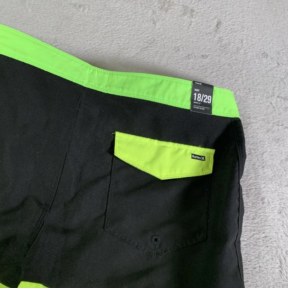 Hurley Board Shorts Boys‎ 18 / 29 Neon Green Colorblock Graphic Swim Trunks NEW